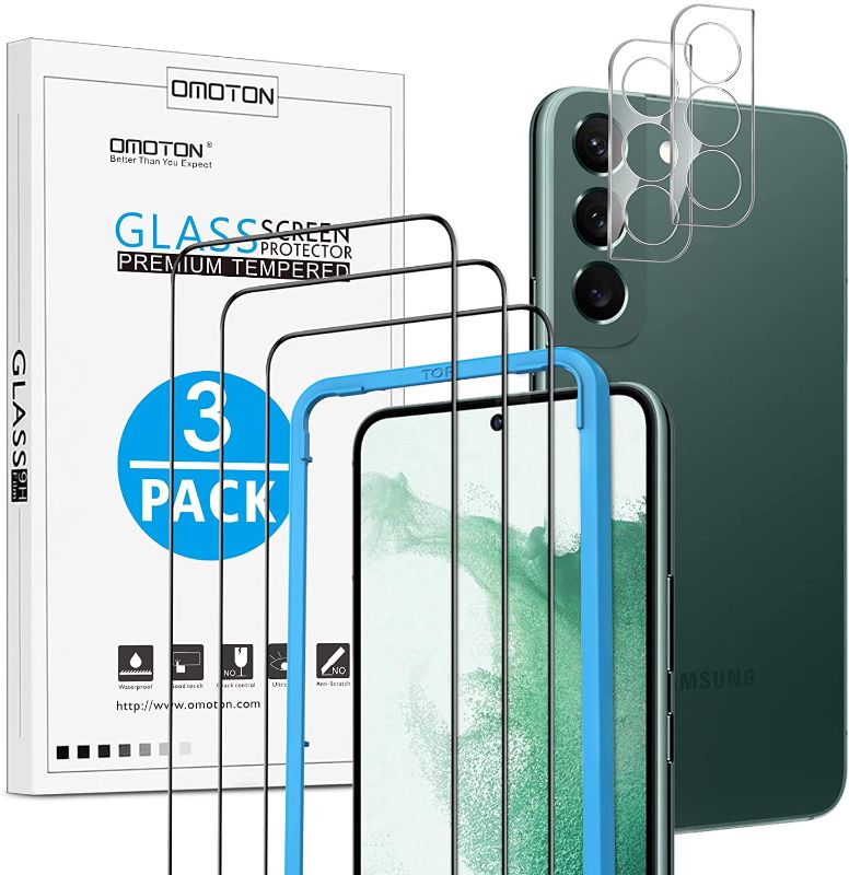 Photo 1 of [3+2 Pack] OMOTON Screen Protector Compatible for Samsung Galaxy S22 Plus/ S22+, Camera Lens Protector, Fingerprint Unlock/Case Friendly/Tempered Glass for Galaxy S22 Plus 3 PACKS OF 3
