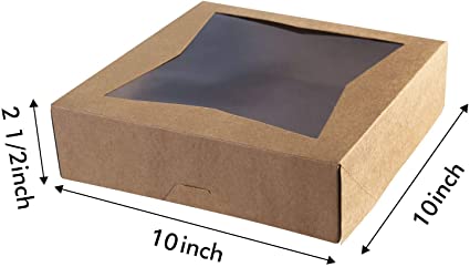 Photo 1 of [25pcs]10"Brown Cookie Bakery Boxes,Large Kraft Paperboard Pie Boxes with Auto-Popup Window Disposable Pastries Box 10x10x2.5inch,Pack of 25 (Brown, 25)
