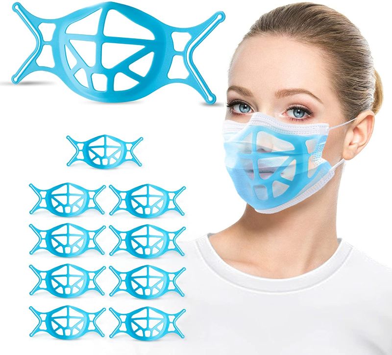 Photo 1 of 3D Face Mask Bracket 10PCS 3D Silicone Mask Bracket Mask Braces to Make Masks Fit Breathe Cup for Mask Inserts Plastic Mask insert Turtle Mask Holder (Blue) Mask Rope is Fixed to Prevent Falling off
