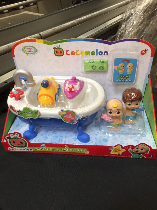 Photo 1 of CoComelon Musical Bathtime Playset - Plays Clips of The ‘Bath Song’ - Features 2 Color Change Figures (JJ & Tomtom), 2 Toy Bath Squirters, Cleaning Cloth – Toys for Kids, Toddlers, and Preschoolers
