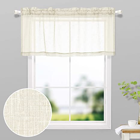 Photo 1 of 2 PANELS-  Valances for Kitchen Farmhouse Boho Modern Pocket 1 Panel Faux Linen Texture Pretty Cute Curtain Sheer Valance for Windows Living Room Bathroom 56 x 18 Inch Length NATURAL
