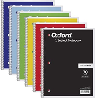 Photo 1 of Oxford Spiral Notebook 6 Pack, 1 Subject, College Ruled Paper, 8 x 10-1/2 Inch, Color Assortment May Vary (65007)