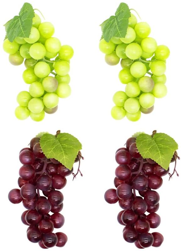 Photo 1 of 4 Pcs Simulated Fruit Models Fake Artificial Fruit Grapes Lifelike Plastic Grape Prop Decor for Home Party Festival Window Shopping Mall Display (Purple & Green )
