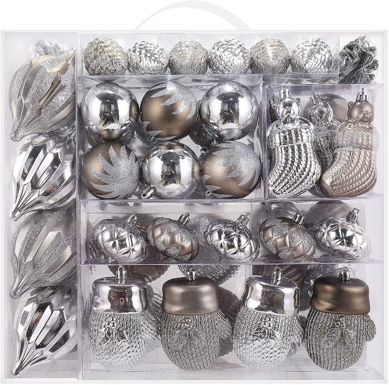 Photo 1 of MOWARM 102-Pack Various Shatterproof Christmas Balls? Christmas Decorative Ball Ornaments with Gift Package for Xmas Tree - Sliver
