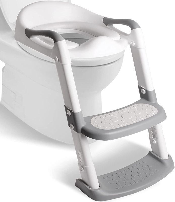 Photo 1 of Height adjustable potty training toilet seat with steps for boys and girls infant toddler child toilet training seat with handle, padded seat, non-slip wide steps