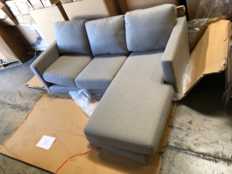 Photo 2 of Amazon Brand – Rivet Revolve Modern Upholstered Sofa with Reversible Sectional Chaise, 80"W, Grey Weave