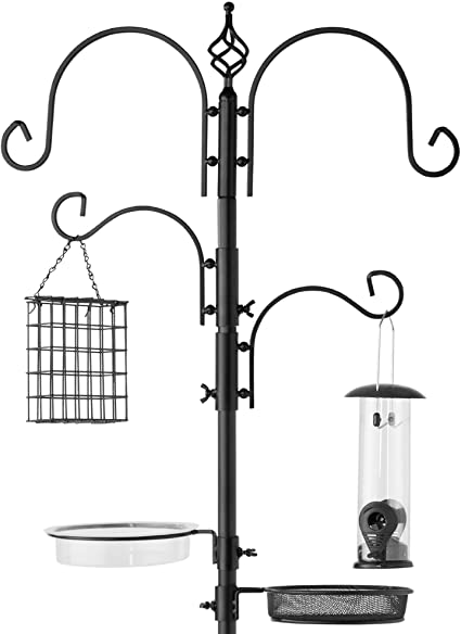 Photo 1 of Best Choice Products 4-Hook Bird Feeding Station, Steel Multi-Feeder Kit Stand for Attracting Wild Birds w/ 2 Bird Feeders, Mesh Tray, Bird Bath, 4-Prong Base - Black
