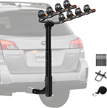 Photo 1 of 4 Bike Rack ,Bicycle Car Racks,Kranpop Heavy-Duty Bicycle Racks for Tow Hitch - Foldable Bike Carrier Hitch Mount - Easy to Mount, Secure Bike Holder - Modern 5-Bike Storage Rack for Car, SUV, Truck
