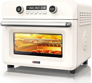 Photo 1 of Air Fryer Toaster Oven, Hauswirt XL 26.5 QT Countertop Convection Oven Combo, 10-in-1 12-Slice Bake Broil Roast Rotisserie Dehydrator, 1200 Watts, Stainless Steel Cream White,