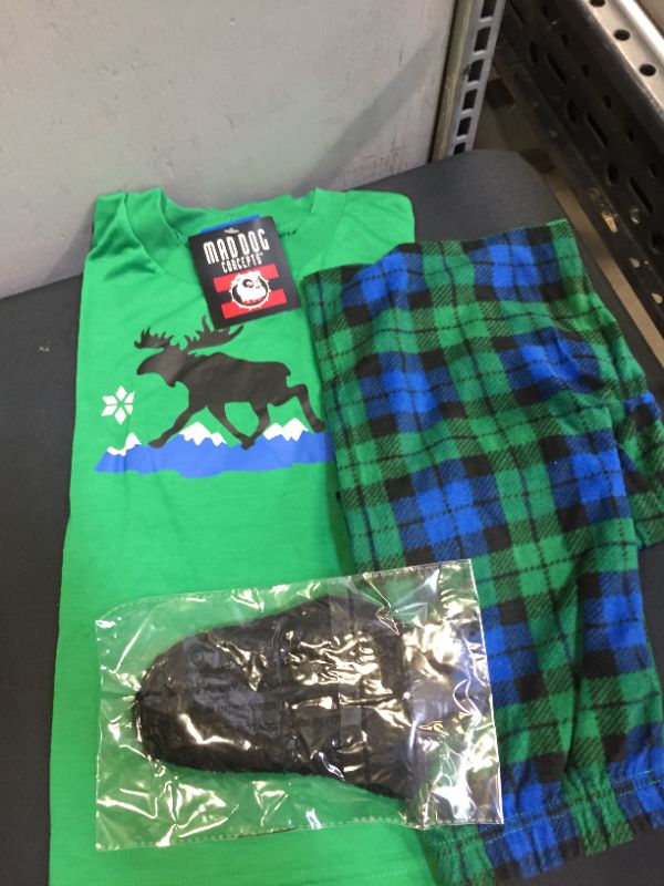 Photo 3 of Mad Dog Concepts Matching Family Green Plaid Moose Christmas Holiday Pajamas Set + Slipper Socks
 (BOYS SIZE M (8)