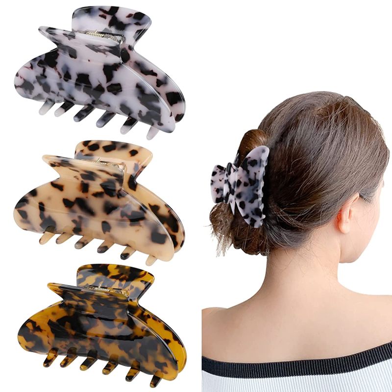 Photo 1 of 3 Pcs Hair Claw Clips for Women Tortoise Hair Claw Clips for Women Girls, French Design Celluloid Leopard Print Hair Barrettes Fashion Accessories for Women Girls (Style A)
( 3 pack)