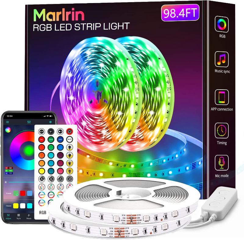 Photo 1 of Led Strip Lights 98.4ft, Marlrin RGB Color Changing Led Lights for Bedroom Bluetooth Music Sync App Control Led Light Strips for Living Room Bar(50ft x 2)
