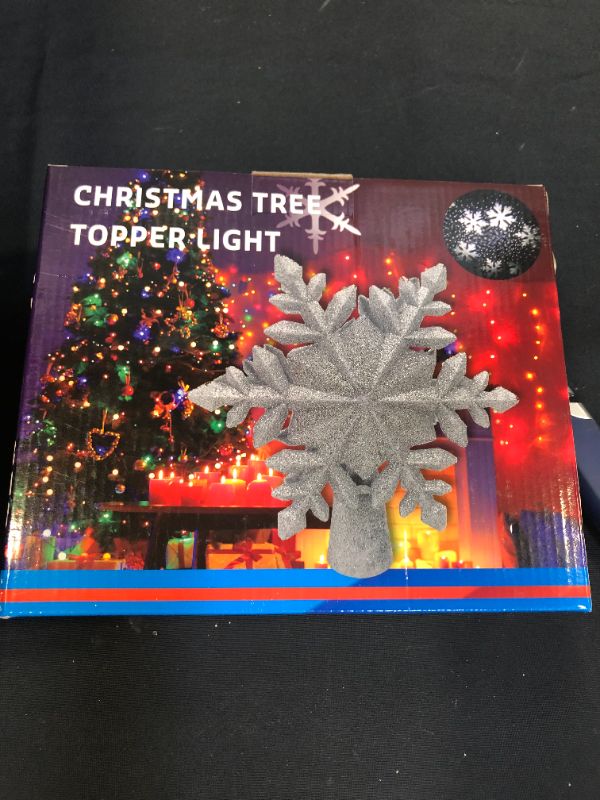 Photo 3 of  Snowflake Tree Topper, Christmas Tree Topper Lighted with Rotating Snowflake LED Projector,3D Gold Glitter Christmas Tree Topper
