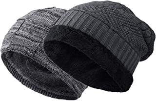 Photo 1 of 2 Pack Winter Hats for Men women, Baggy Mens beanies for winter ski snow skull hats black beanie