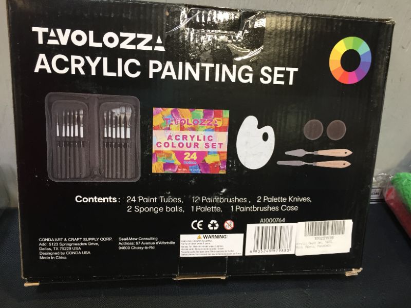 Photo 4 of Acrylic Paint Set, TAVOLOZZA 42pcs w/ 24 Colors Acrylic Paints, 12 Painting Brushes, 2 Palette Knives, Sponge Balls, Mixing Palette