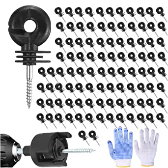 Photo 1 of 100PCS Upgraded Black Electric Fence Insulators,1 Pc Free Insulator Socket Tool,and 1 Gloves,Screw in Ring Insulators for Farm Animal Fencing(Grid System Accessories for Animal Husbandry Electronic)
