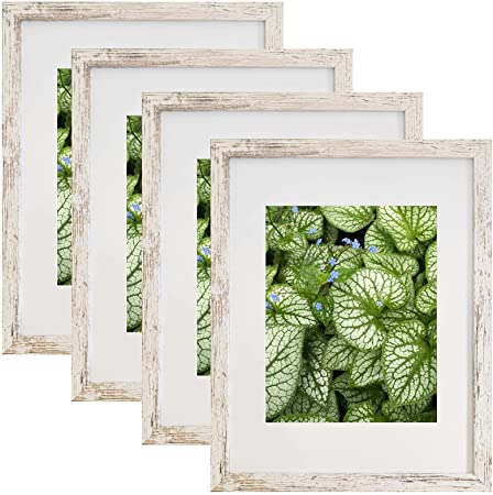 Photo 1 of 11x14 Frames Pack of 4,Display Pictures 8x10 with Mat or 11x14 Without Mat,Wall Mounting Frames, Distressed White
