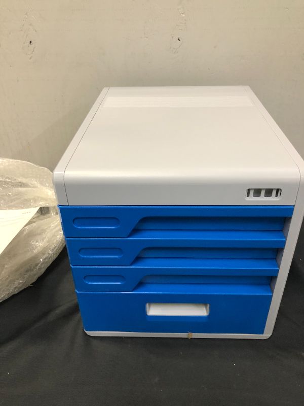 Photo 1 of Locking Drawer Cabinet Desk Organizer - Home Office Desktop File Storage Box w/ 4 Lock Drawers, Great for Filing & Organizing Paper Documents, Tools, Kids Craft Supplies - SereneLife SLFCAB20

