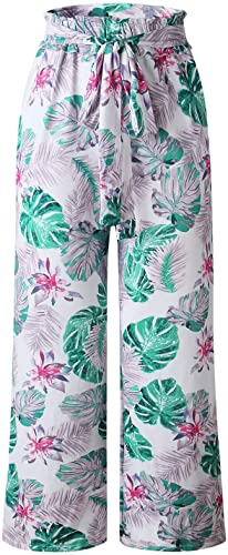 Photo 1 of  Women's Comfy Casual Floral Print Belted High Waist Wide Leg Beach Lounge Pants with Pockets.
m(adult)