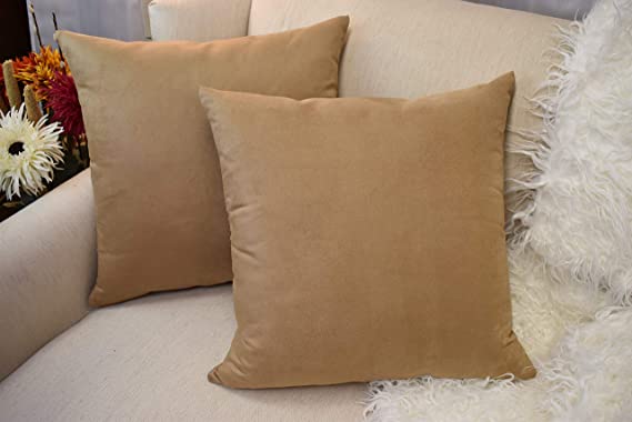 Photo 1 of 2- Faux Suede Square Decorative Throw Pillow Covers Sofa sham Solid Colors Couch Cushion Pillowcases (16 x 16 Khaki)