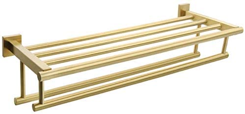 Photo 1 of Alise GZ8070-G Bathroom Lavatory Towel Rack Towel Shelf with 2 Towel Bars Wall Mount Holder,28-Inch SUS 304 Stainless Steel Brushed Gold Finish
