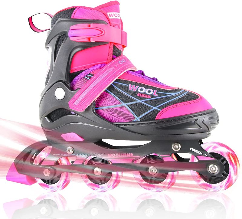 Photo 1 of Woolitime Sports Adjustable Roller Blades for Girls Boys Kids with Featuring All Illuminating Wheels, Safe Durable Inline Skates, Patines para Mujer, Fashionable Roller Skates, Youth large