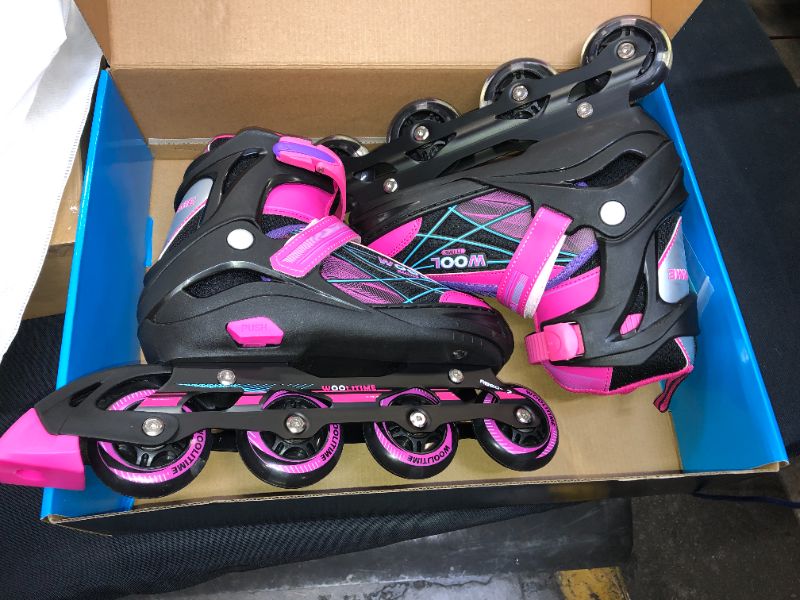 Photo 3 of Woolitime Sports Adjustable Roller Blades for Girls Boys Kids with Featuring All Illuminating Wheels, Safe Durable Inline Skates, Patines para Mujer, Fashionable Roller Skates, Youth large