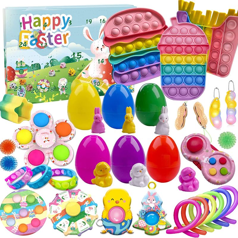 Photo 1 of (38 Pcs) Easter Calendar Countdown Bubble Fidget Pop-On-ItToy Set, Decompression Hamburger Toy, Bubble Fidget Pop-On-It Resurrection Bunny, Easter Eggs, Bunnies, Easter Gifts for Small Children.
