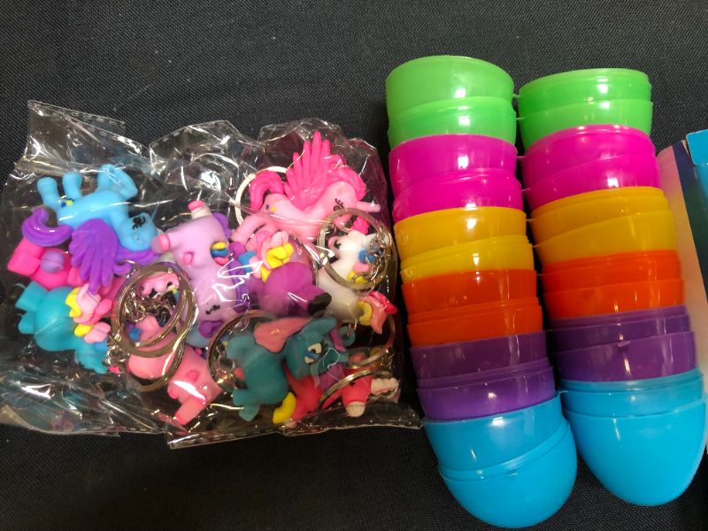 Photo 1 of Auney 12Pcs Prefilled Easter Eggs Filled with Pony Keychains Toys for Kids Easter Party Favors, Easter Basket Stuffer, Pre Filled Easter Eggs, Easter Egg Hunt
