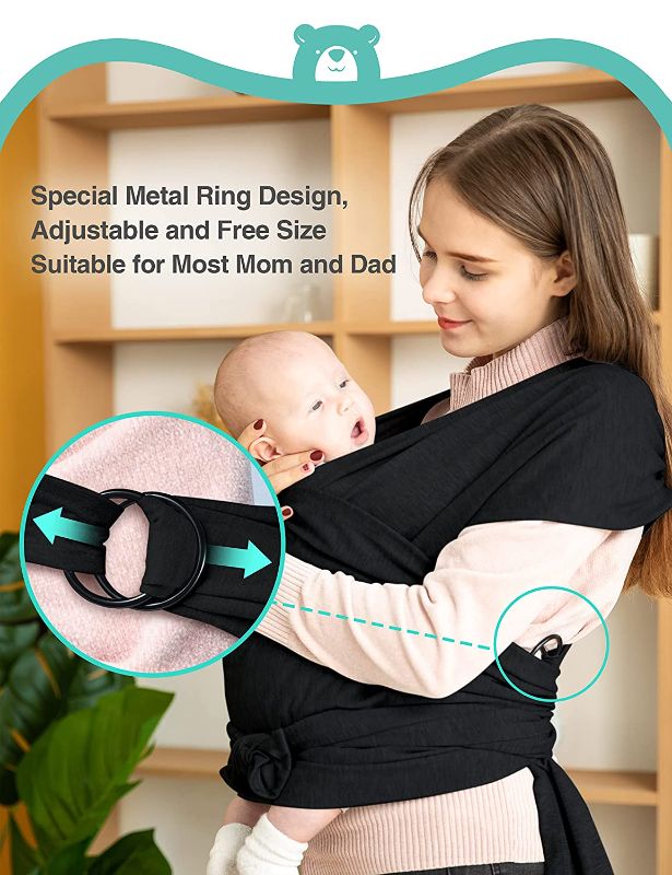 Photo 1 of Baby Wrap Carrier Slings, OTTOLIVES Hands Free Baby Carrier Slings Adjustable Softness Lightweight and Breathable for Newborn Infants and Babies Child up to 24 lbs (Black)
