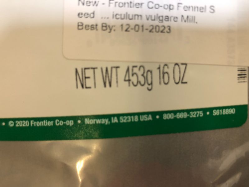 Photo 3 of Frontier Co-op Whole Fennel Seed 16 oz--bb Dec 2023