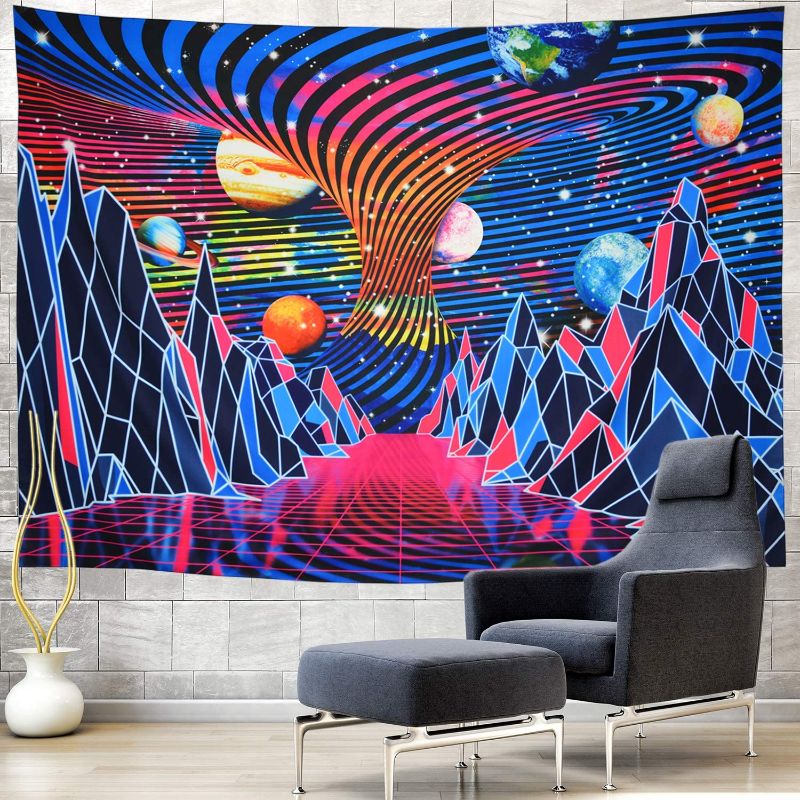 Photo 1 of Amhokhui Trippy Mountain and Planet Tapestry Hippie Tornado Waves Tapestry Retro Abstract Space Landscape Tapestry Psychedelic Galaxy Stars Tapestry Wall Hanging for Room Size: M/51.2" × 59.1" inches 
