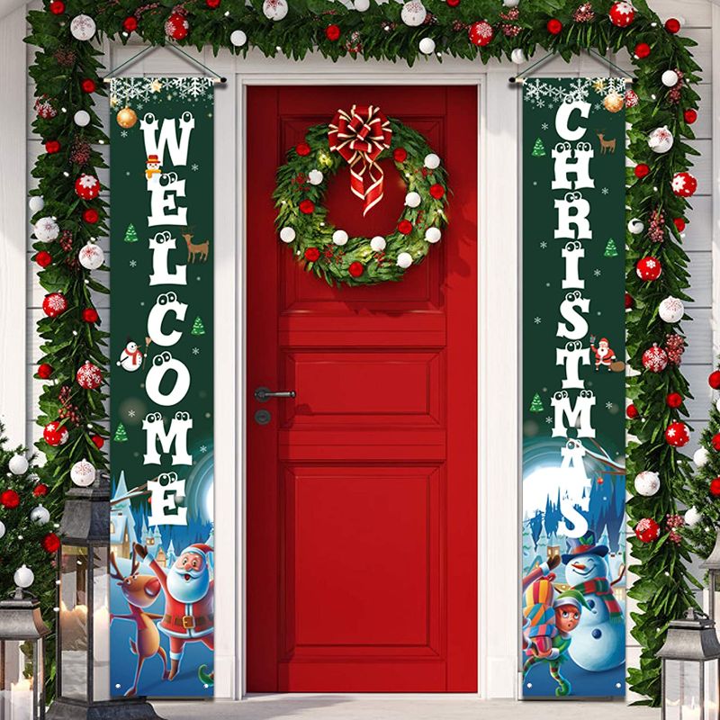 Photo 1 of YUFOL Green Christmas Decorations Outdoor | Merry Christmas Banner Sign,Hanging Christmas Door Decorations ,Xmas Front Door Decorations for Home Party Christmas Decor Flags
