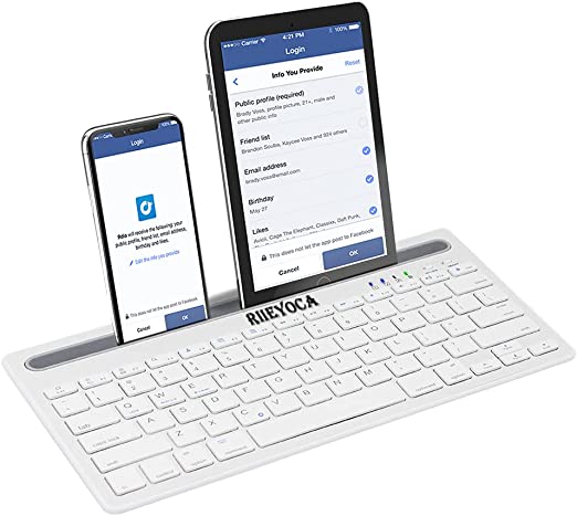 Photo 1 of RIIEYOCA Multi-Devcie Bluetooth Keyboard, Dual Mode & Rechargeable Slim Wireless Keyboard, Switch to 2 Devices Compatible for iOS/Android/Windows/Desktop/PC/Notebook/Tablet/Smartphones (White)