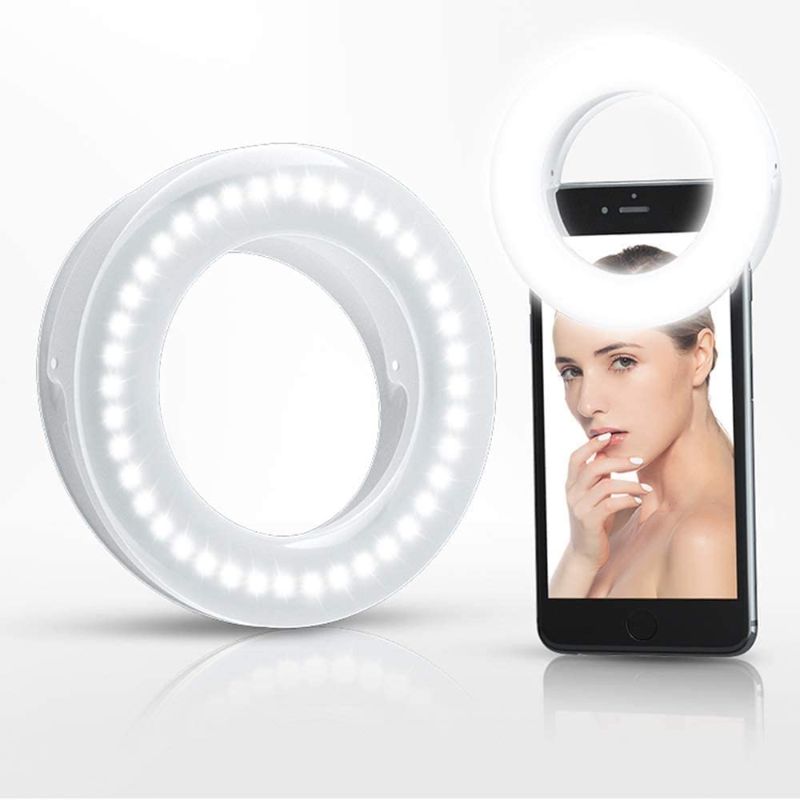 Photo 1 of XINBAOHONG Selfie Ring Light Rechargeable Portable Clip-on Selfie Fill Light with 40 LED for Smart Phone Photography, Camera Video, Girl Makes up
