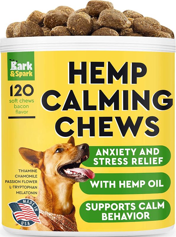 Photo 1 of BARK&SPARK Calming Hemp Treats for Dogs - Made in USA with Hemp Oil - Anxiety Relief - Separation Aid - Stress Relief During Fireworks, Storms, Thunder - Aggressive Behavior, Barking - 120 Soft Chews--bb Sep 2024
