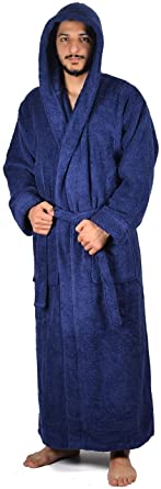 Photo 1 of Arvec Men's Combed Turkish Cotton Terry Full Ankle Length Hooded Bathrobe color blue size medium/large tall
