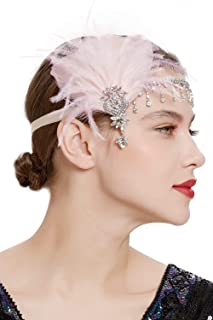 Photo 1 of BABAEYOND 1920s Women's Flapper Headband Feather Crystal Headpiece (Nude Pink)
