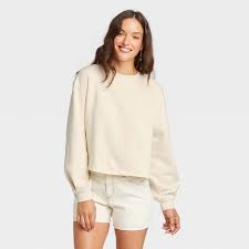 Photo 1 of Women's Shrunken Sweatshirt - Universal Thread™ color beige size extra large 

