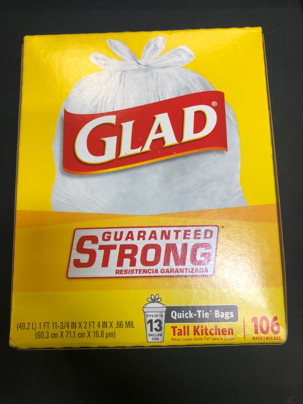 Photo 2 of Glad Tall Kitchen Quick-Tie Trash Bags 13 Gal 106 Ct
