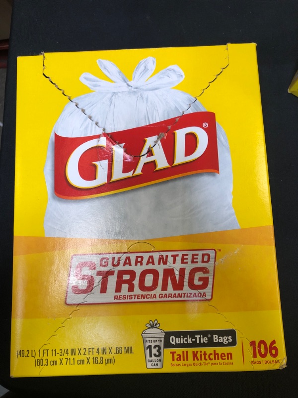 Photo 2 of Glad Tall Kitchen Quick-Tie Trash Bags 13 Gal 106 Ct
