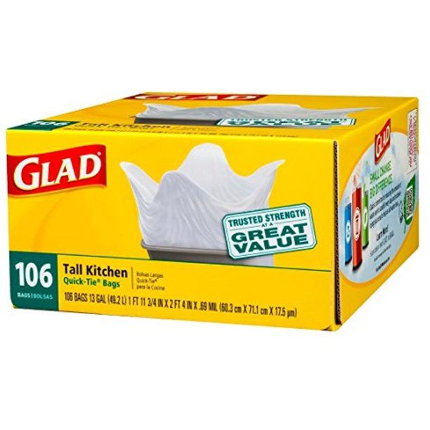 Photo 1 of Glad Tall Kitchen Quick-Tie Trash Bags 13 Gal 106 Ct
