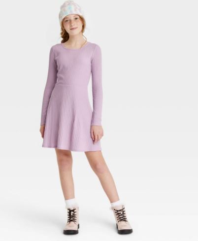Photo 1 of Art Class Girls' Skater Long Sleeve Dress Brushed Violet Size L (10/12) 
