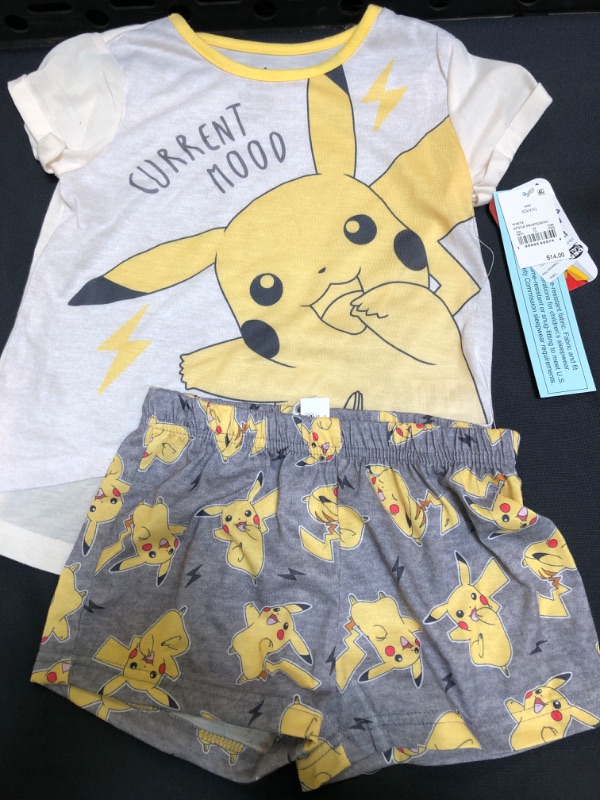 Photo 2 of Girls' Pokemon Pikachu 2pc Pajama Set - Beige/Gray, Size XS 4/5

