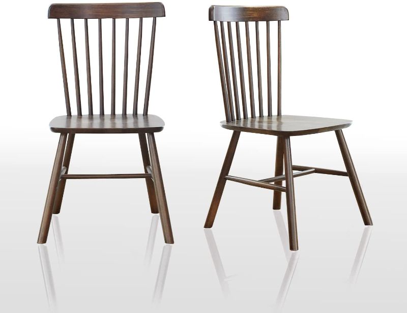 Photo 1 of  Livinia Toto Dining Chair Set of Two, High Spindle Back Solid Rubber Wood Side Chairs (Walnut)
