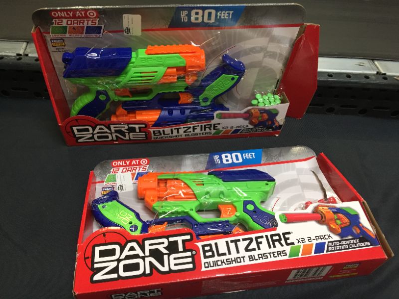 Photo 1 of 2 pack Dart Zone Blitzfire X2 Combo 2-Pack Quickshot Dart Blasters--- --damage packaging  

