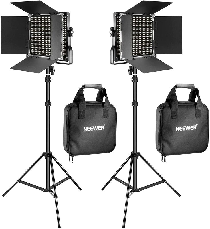 Photo 1 of 
NEEWER 2 Pieces Bi-color 660 LED Video Light and Stand Kit Includes:(2)3200-5600K CRI 96+ Dimmable Light with U Bracket and Barndoor and (2)75 inches Light Stand for Studio Photography, Video Shooting
