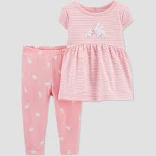 Photo 1 of  Baby Girls' Bunny Striped Top & Bottom Set - Just One You made by carter's Pink
size 9m 
