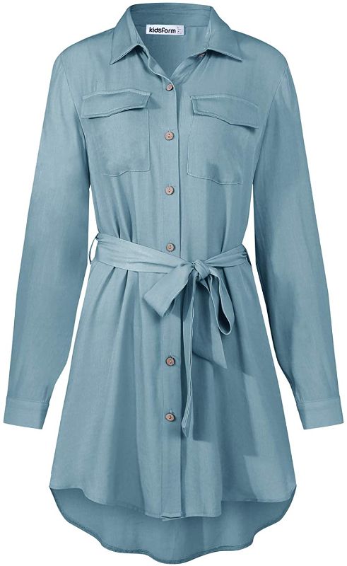 Photo 1 of Kidsform Women's Long Sleeve Blouse Dress Denim Shirt Dresses Button Down Chambray Cotton Tops with Pockets size small