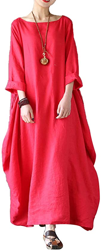 Photo 1 of FLORHO Women's Maxi Dresses Solid Kaftan Loose Cotton Long Dress Improve for Americans
